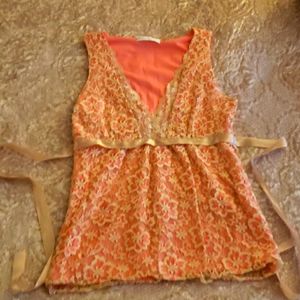 Charlotte Russe coral, tan lace sleeveless blouse